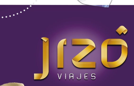 Identidad visual de Jizó Viajes, letras doradas dibujadas a mano sobre violeta