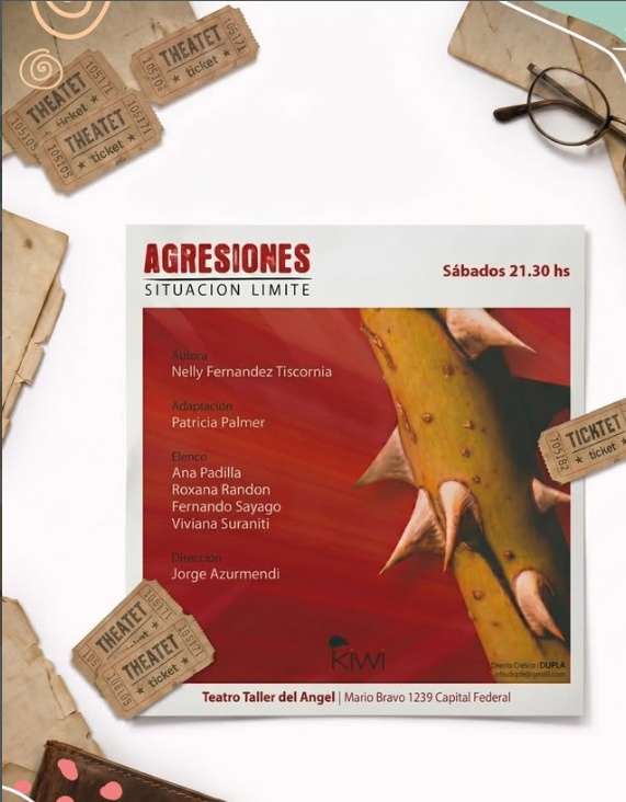 Afiche original de Agresiones, Situación límite, con gráfica teatral roja